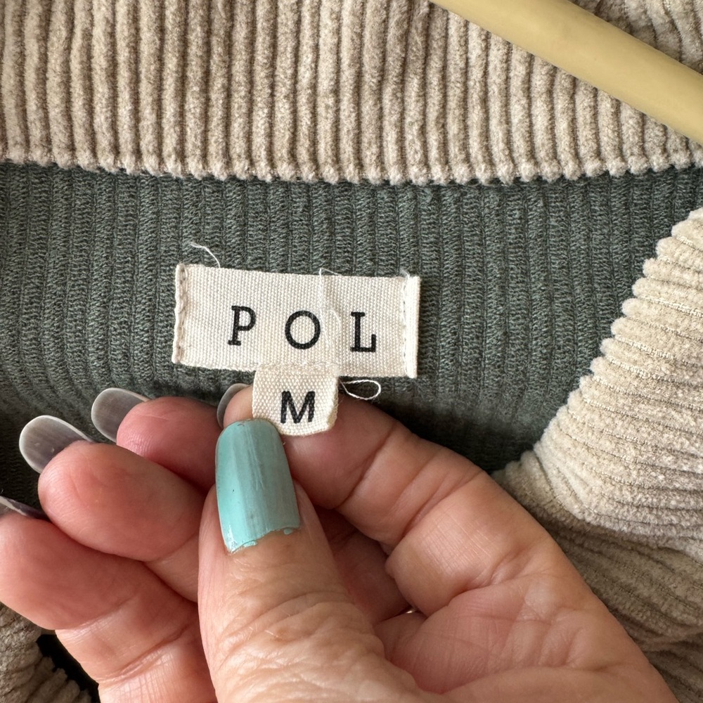 POL Patchwork Jean Jacket - Green, Gray, and Cream - image 3